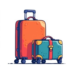 Colorful travel suitcases stacked with wheels for easy transport  