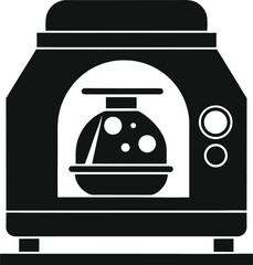 Black and white illustration of a kitchen appliance with a bowl inside cooking food preparation