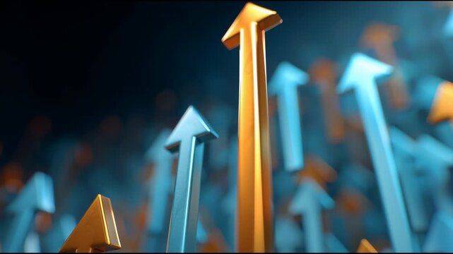 Rising Arrows: Capturing the dynamic upward trajectory of progress, a collection of arrows ascend against a dark backdrop, representing growth, and ambition.
