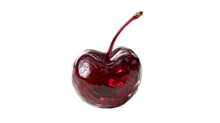 Realistic red cherry with translucent shine on transparent background