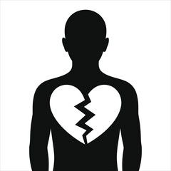Minimalist Black Silhouette of Person with Broken Heart - Symbol of Universal Sadness & Heartbreak