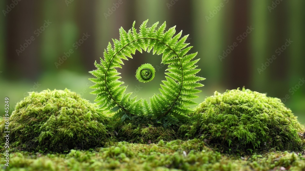 Poster circular fern arrangement with moss in forest setting
