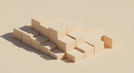 Fototapeta premium Geometric Arrangement of Light Beige Cubes with Dramatic Shadows.