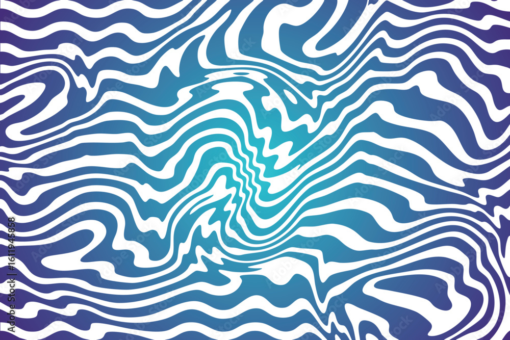 Poster abstract wavy lines with blue and white gradient creating a psychedelic optical illusion pattern