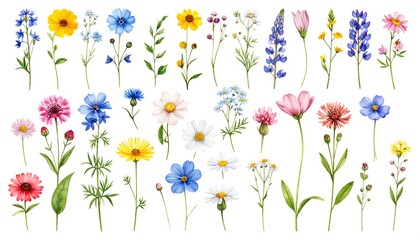 Watercolor wildflowers collection