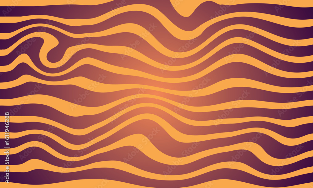 Poster abstract wavy lines pattern in warm orange and deep purple gradient background