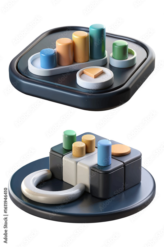 Aufkleber 3d data analytic icons, modern financial data visualization using colorful bar chart and geometric s