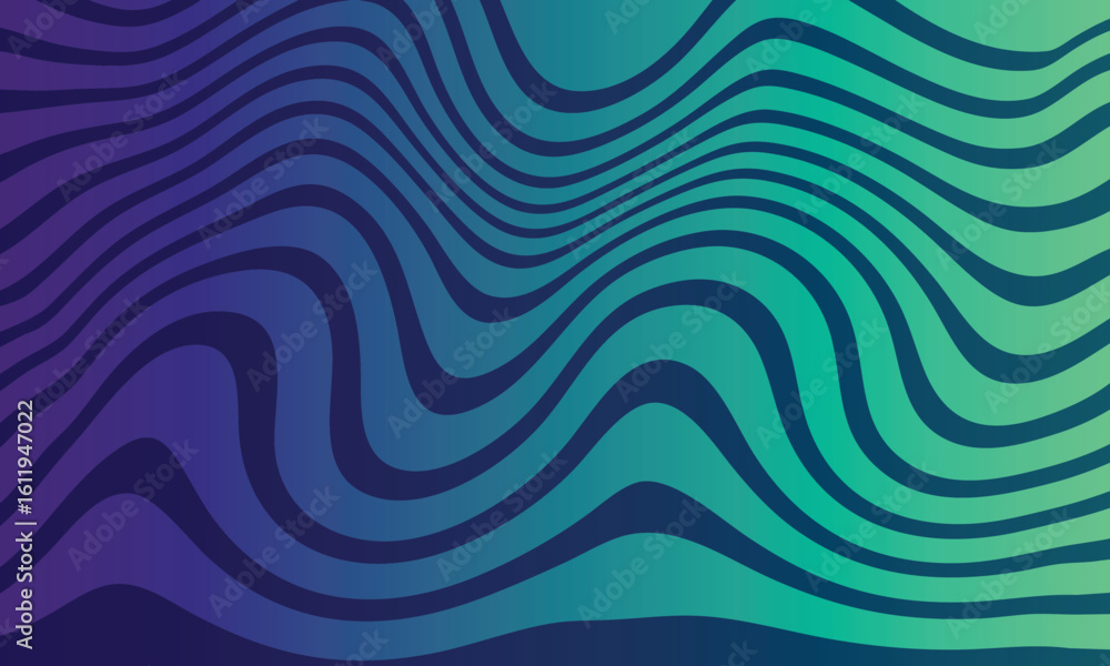 Poster abstract wavy lines pattern with a vibrant blue to green gradient background