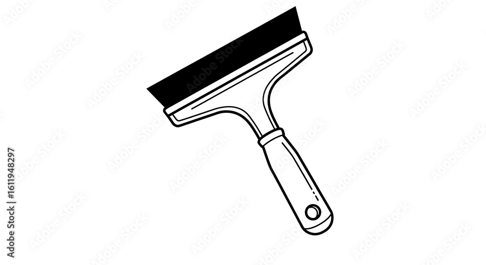 Poster a black and white illustration of a squeegee with a handle on a plain white background space ai gene