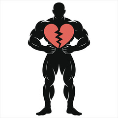 Muscular Man with Broken Heart: Strong Body, Shattered Emotions Vector