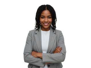 Confident african american businesswoman with arms crossed in a suitisolatedbackground