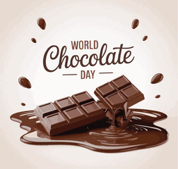 Indulgent World Chocolate Day Celebration Chocolate Bars in a Melted Puddle of Deliciousness a Perfect Treat for Any Chocolate Lover