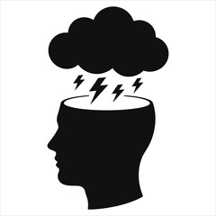  Stormy Mind: A Vector Silhouette Representing Stress, Anxiety, and Negative Thoughts