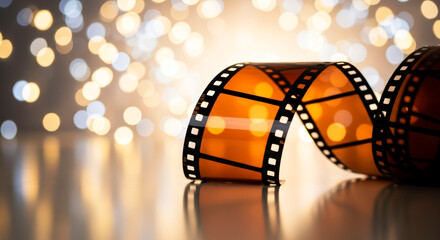 Vintage Film Strip with Bokeh Lights in a Soft Background