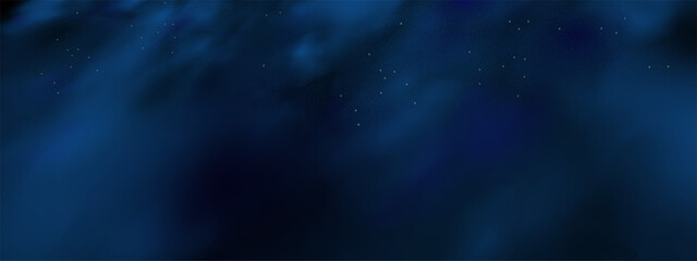  Luxury navy blue night sky background with golden stars, magical glitter, and bokeh sparkle.  © gala