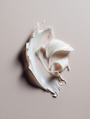 White smear of skincare cream on a soft gray background. Clean beauty product texture in macro style