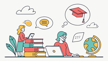 flat design online education and e learning illus