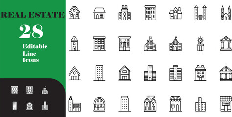 Real Estate 28 Editable Line Icons Pack