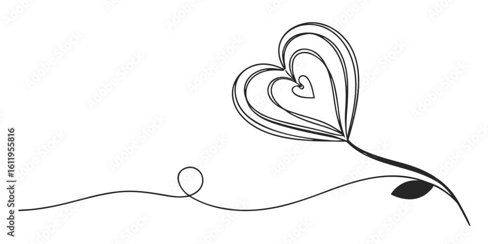 Poster elegant continuous line art abstract heart symbol representing love and affection perfect for romant
