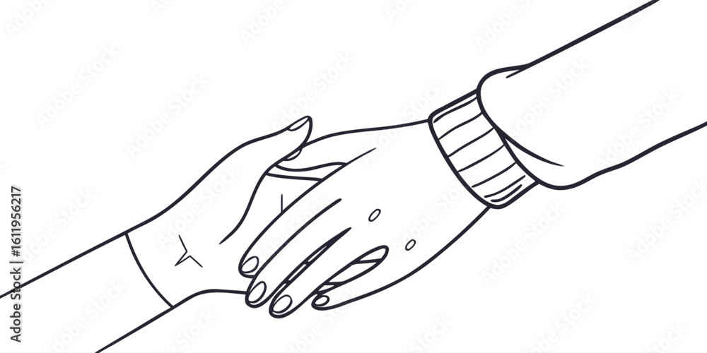 Aufkleber minimalist single line drawing of two hands gently touching symbolizing connection unity and support