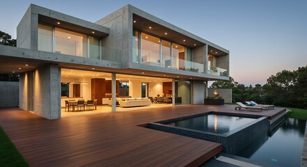 Fototapeta premium Modern Concrete House with Pool and Deck