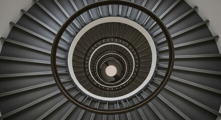 Fototapeta premium Modern Spiral Staircase Architecture: Concentric Circles from Above