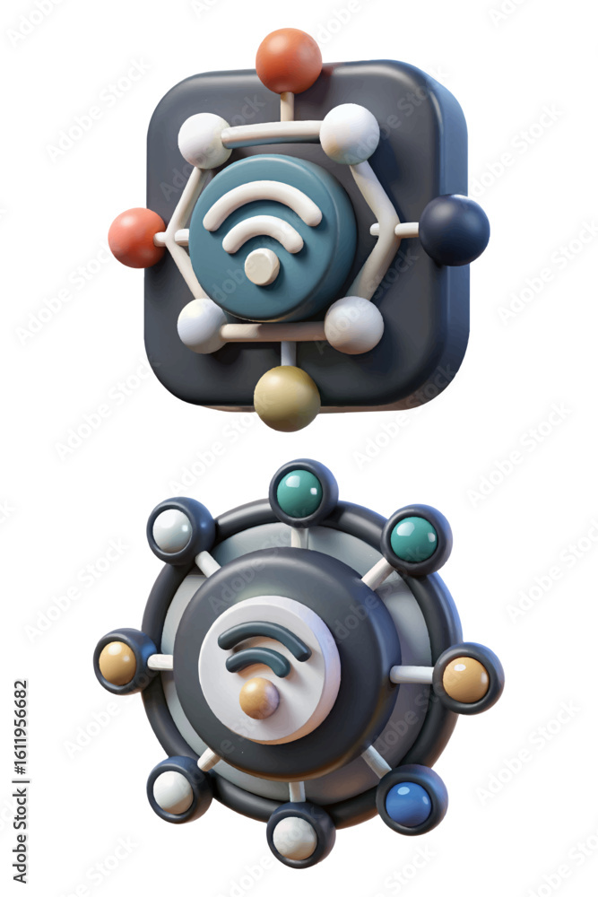 Aufkleber 3d internet of things icons, seamless connectivity and advanced network solutions promoting efficien