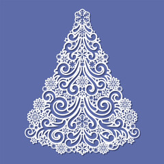 Christmas tree. Template for laser cutting from paper, wood, caton, metal, etc. For the design of Christmas cards, Christmas tree toys, stickers, interior items, stencils, etc. Vector