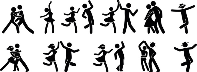 Cheerful Stick Figures Dancing, Celebrating, and Enjoying Life's Moments Together