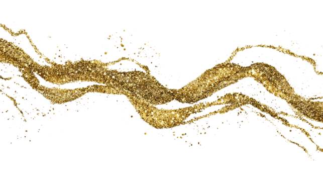 Shimmering gold glitter swirl on a transparent background