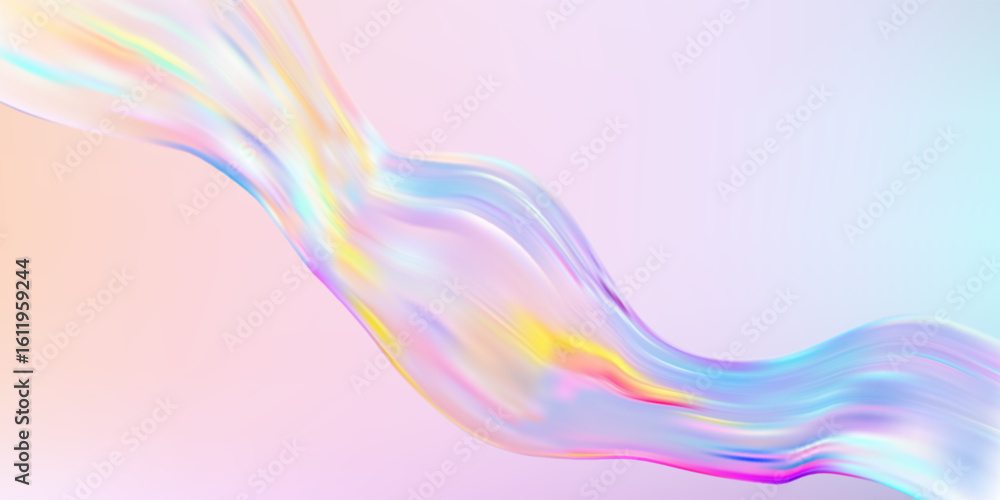 Poster abstract holographic wave.flow iridescent fluid.dynamic spectrum ribbon.