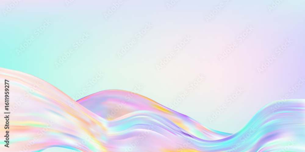 Poster abstract holographic wave.flow iridescent fluid.dynamic spectrum ribbon.