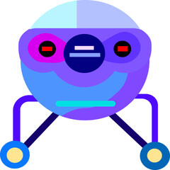 blue robot with a sign