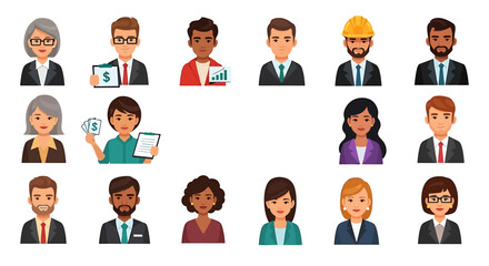 Vector Icons Set of Diverse collection of business people avatars men and women in professional attire flat vector illustration set. EPS Editable