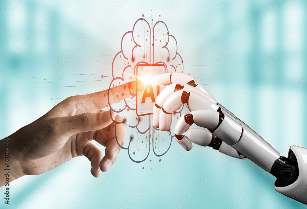 Poster ai brain processes big data with generative ai, llms, and machine learning to support business decis