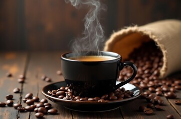 Fototapeta premium Warm Morning Espresso Cozy Still Life with Rich Aroma ai generated