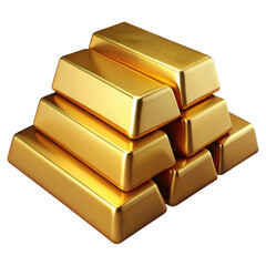 3d stacked gold bullion bars isolated on transparent background