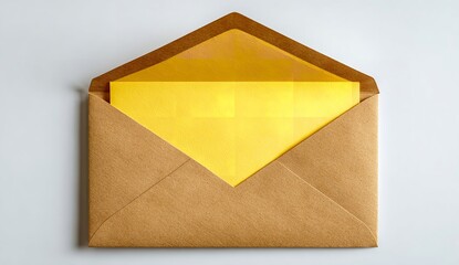 Minimalist Open Envelope with Blank Yellow Paper Isolated on White Background for Business Message Concept