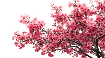 Bright pink cherry blossom branch against a clear background