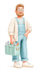 Worker, A cartoon technician organized tools in a workshop, showcasing a playful approach to home improvement and maintenance tasks.