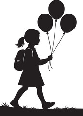 girl with balloons Black and White Silhouettes