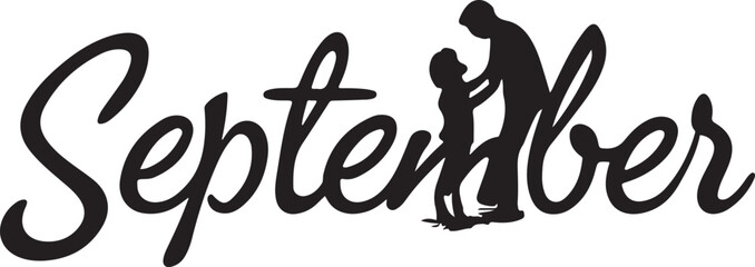 Black silhouette of the word September with a father and child embracing within the letters