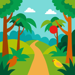 tropical island with palms and birds