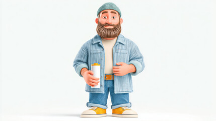 Worker, A cartoon technician is depicted replacing a battery in a 3D style illustration for industrial use.