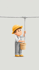 Worker, A cartoon technician replaces a cable in a 3D illustration, showcasing industrial work and technology themes.