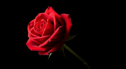 Elegant red rose blossom with delicate petals against black background