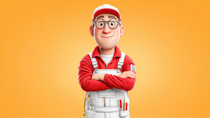 Worker, A cartoon technician working with a soldering iron, emphasizing skills in technology and industry.