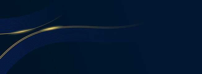 Dark linear banner. Fading blue and gold lines on navy backdrop. Editable stroke