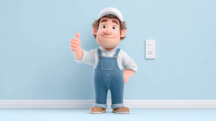 Worker, A cartoon technician using a soldering iron, showcasing creativity and industry skills in a fun illustration.