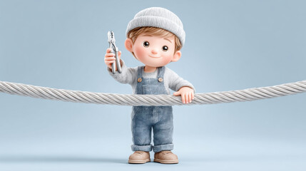 Worker, A cartoon technician is using pliers on wires, showcasing a hands-on electrical or mechanical task.